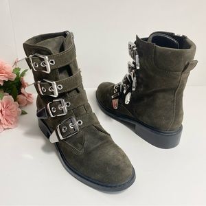 Marc Fisher LTD Diante Dark Green Suede Buckle Booties